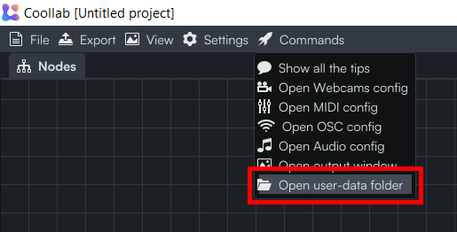 Open user data folder